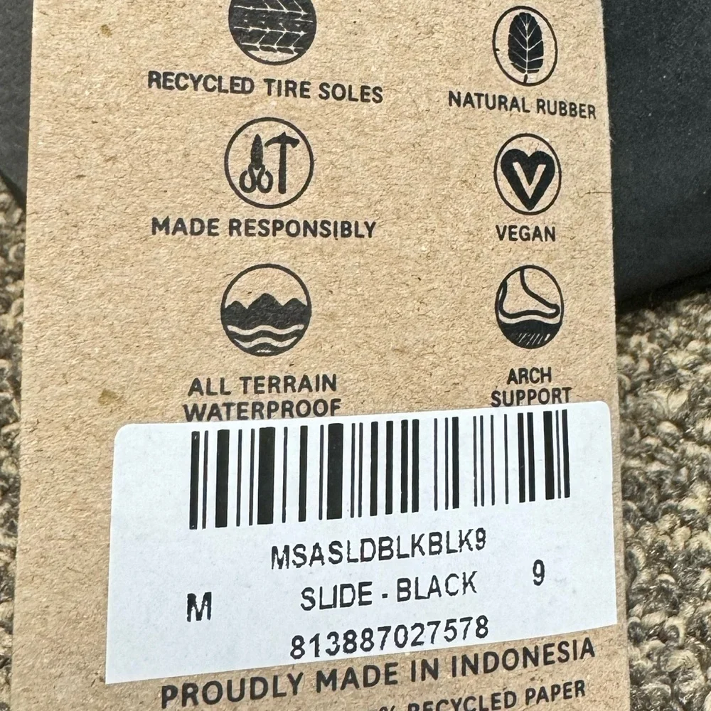 Men’s Indosole Slides - Recycled Tire Soles Black NWT come with box size 12